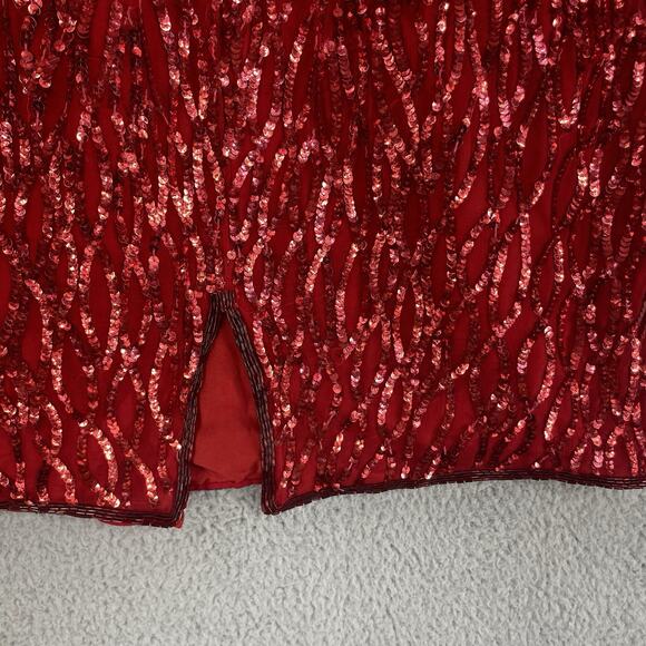Vtg Scala dress Sequin Sz XL Silk Red Formal Evening Party Glam 90s Milan Paris - Picture 11 of 14